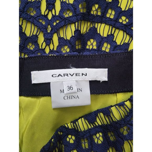 Carven Blue Lace Crochet Layer Yellow Scallop Hem Skirt Small 36 - Picture 3 of 4